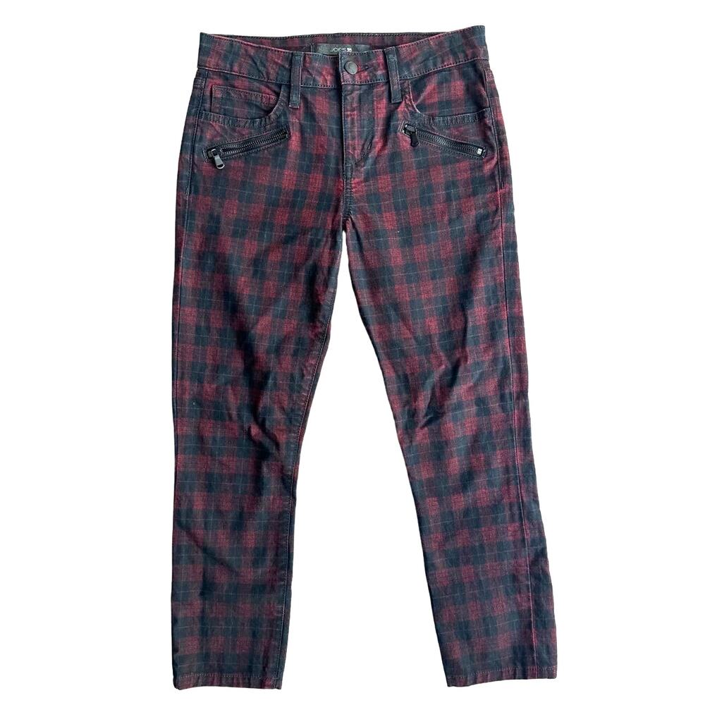Joe's Jeans Coated Plaid Check, Skinny Ankle Denim Red/Black, Women's Size 25